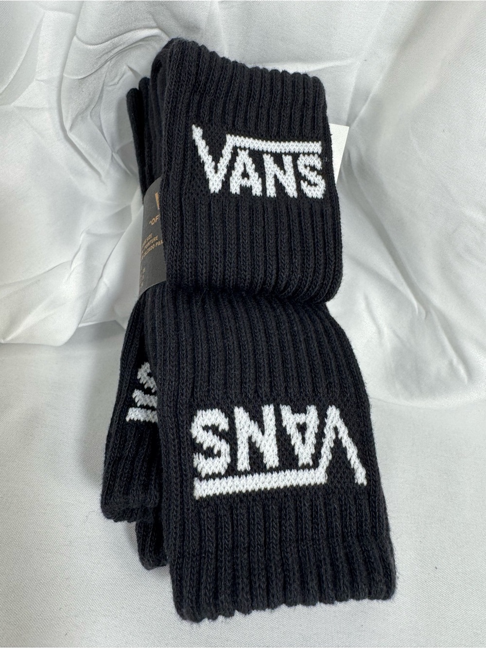 Vans Boy’s Black Crew Socks with White Logo shoe size 1-6 - Picture 6 of 6